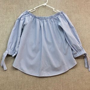Potters Pot Blue White Striped Off Shoulder 3/4 Sleeve Top Size Medium